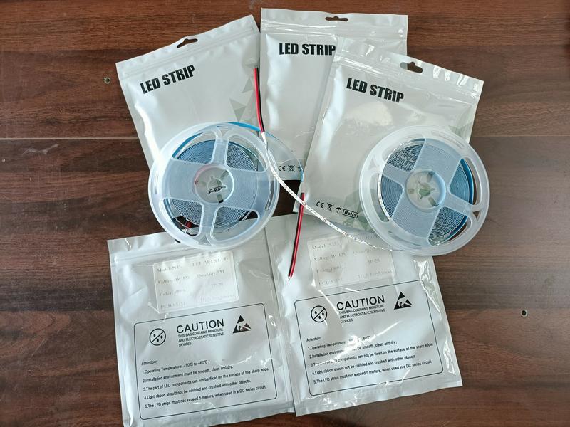 Cuộn 5m đèn 120 Led/mét Đèn LED dây dán 12V 2835 - có keo dán - màu trắng - vàng - trung tính, trang trí tủ kệ nội thất