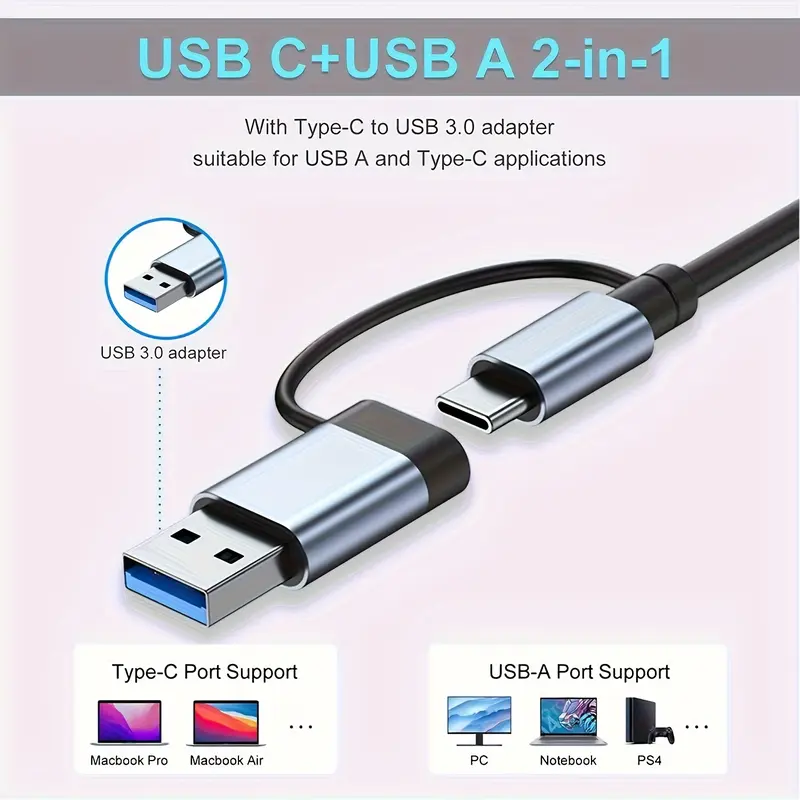 Space-Saving 8-in-1 USB Hub with Audio Jack, Multi-Port Adapter for Tablets, USB-Powered, 5V Operating Voltage, Compatible with Tablets 5