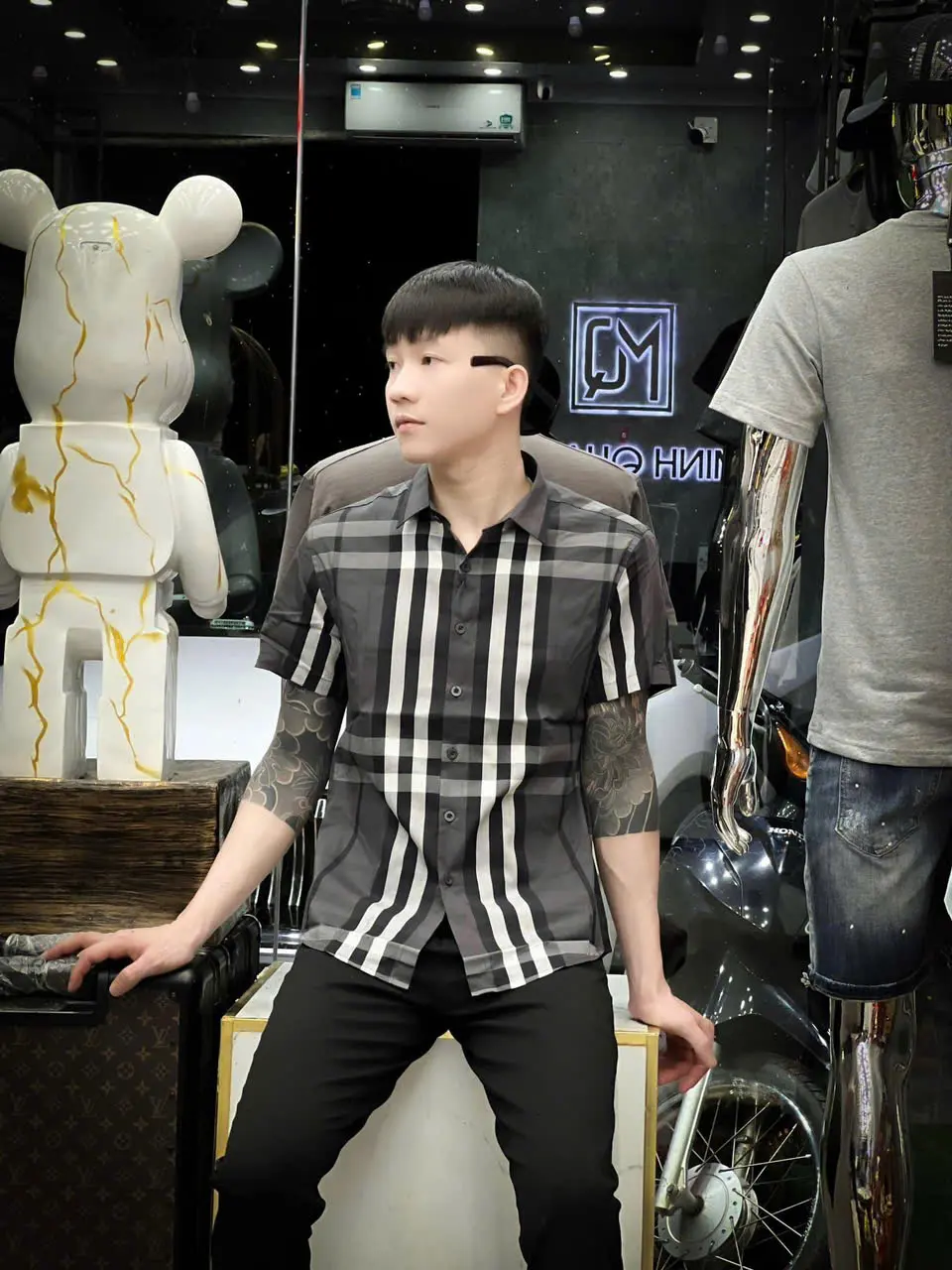 Áo Sơ Mi Nam Nữ Cổ Bẻ Ngắn Tay Nâu Trắng Sọc Vải Cotton Mền Mịn Thoáng Mát Menswear