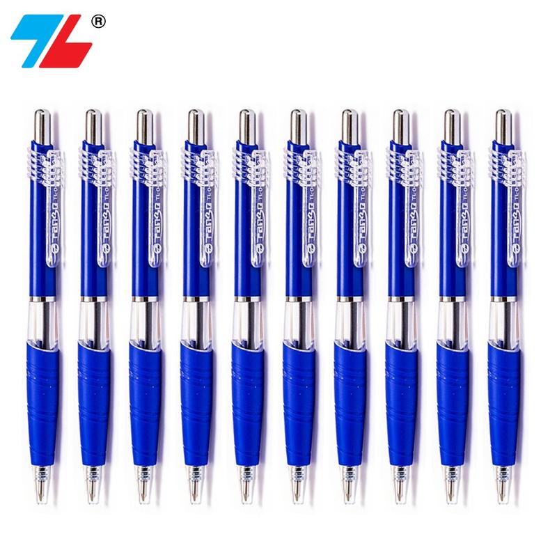 Combo 10 Bút bi Thiên Long TL-047 0.7mm mực xanh/đỏ/đen thiết kế cân đối, nút bấm mạ crom, có đệm cầm tay