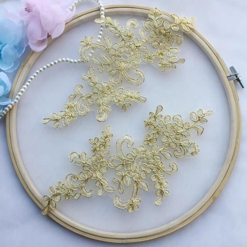 Product Introduction of Lace Flower Embroidery Patches, 2 Counts/set DIY Lace Flower Fabric Sticker, DIY Wedding Dress Headwear Accessories 5