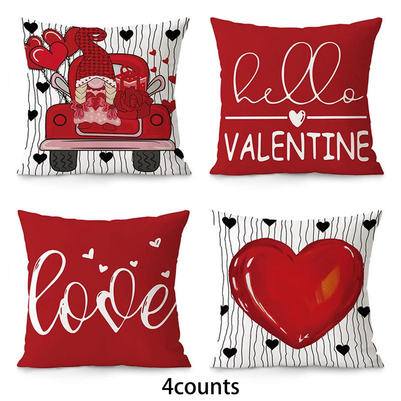 Product Introduction of Valentine's Day Themed Cushion Cover, 4 Counts/set Lovely Truck & Heart Pattern Cushion Cover without Filler, Home Decor for Living Room Bedroom 0