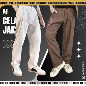 BITI Celana Jaksel High Waist | Loose Pants Celana Panjang Pria Dewasa Formal Katun Santai Tebal Wide Fit  Lembut Casual
