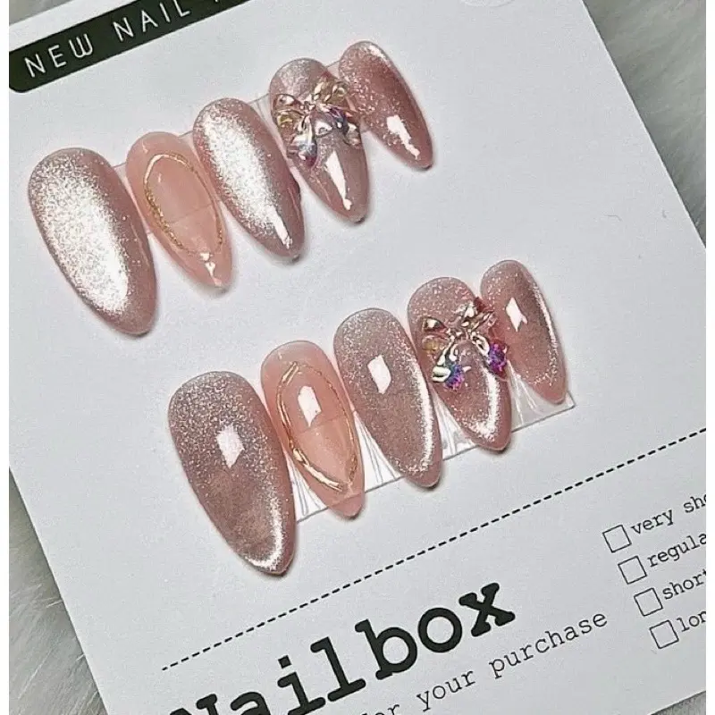 Nailbox thiết kế T40 mắt mèo ánh trăng mix charm tráng gương nổi xinh độ bóng bền cao