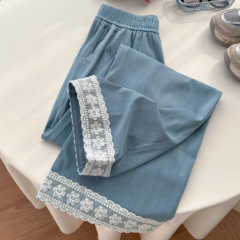Quần Ống Rộng, Chất Liệu Tencel Cổ Điển Giặt Bằng Nước, Quần Ống Đứng Dài, Có Viền Ren, Ống Loe, Cạp Cao, Phong Cách Denim, Thích Hợp Cho Mùa Hè, Dành Cho Nữ