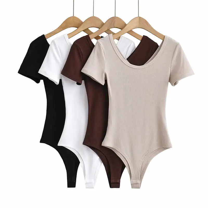 Deep U-neck connected women's T-shirt, backless slim fit, two in one front and back V-shaped body style jumpsuit Top Womenswear Bodysuit Lingerie