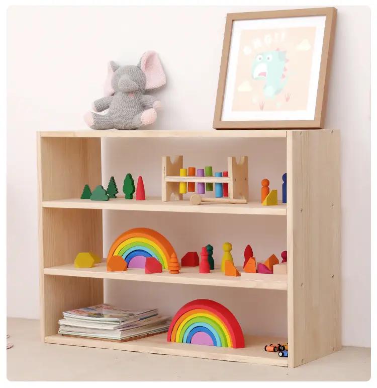 Kệ Đồ Chơi Montessori Giá Sách Trẻ Em Bằng Gỗ Thông Thiết Kế 3 Tầng Dễ Lắp Ráp Dùng Cho Phòng Trẻ Em Trường Mầm Non