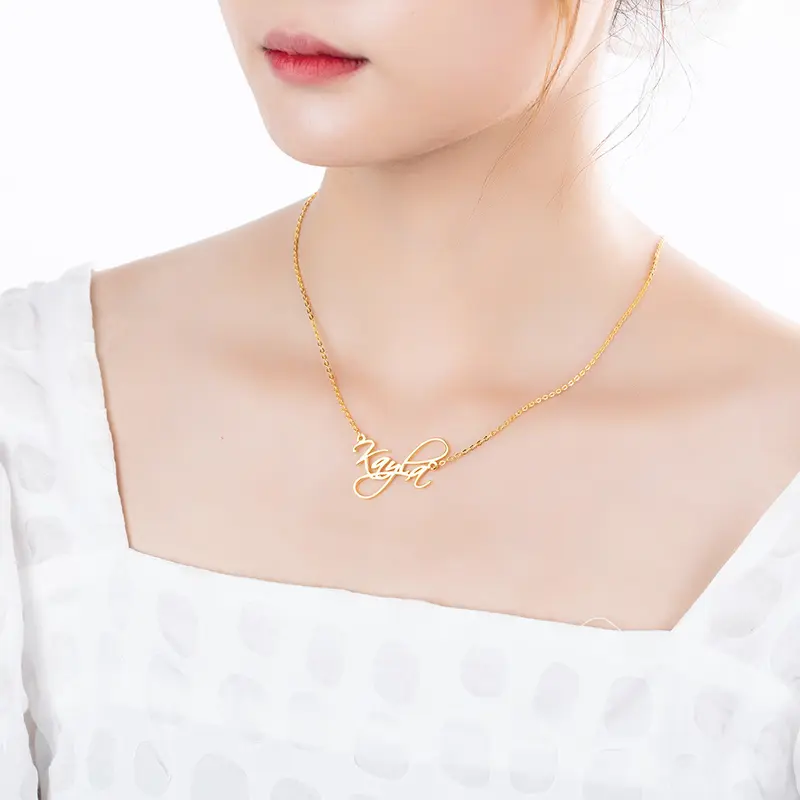 Kayla Necklace - Kalung Nama Custom Elegan Titanium Kuning dan Putih untuk Hadiah Anak Dewasa Emas Perhiasan Rantai Silver Gold 5