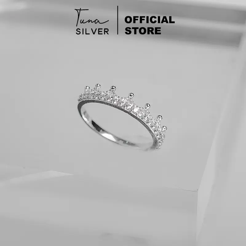Nhẫn vương miện đính đá cao cấp - TUNA SILVER 7