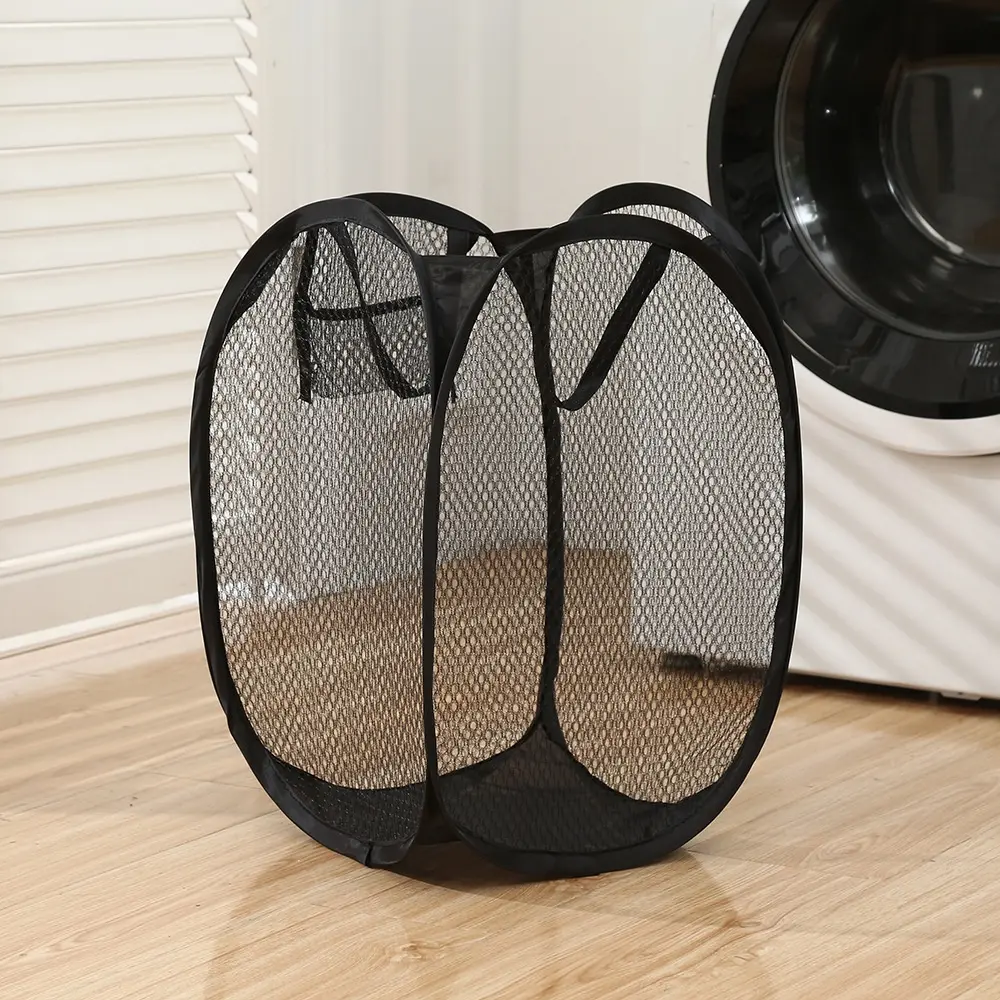 New Simple Solid Color Foldable Laundry Basket Home Mesh Breathable Dirty Clothes Basket Toy Sundries Portable Storage Bin