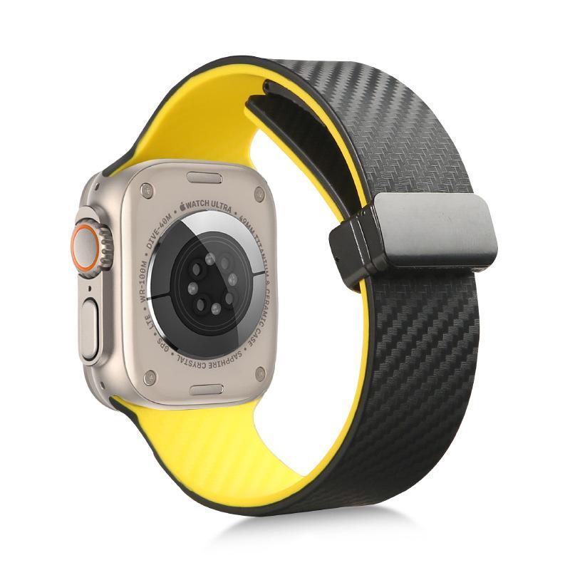 Carbon Fiber Silicone Watch Band, 1 Count Magnetic Dual Color Watch Band, Smart Watch Accessories Compatible with Apple Watch Series 9/8/7/6/5/4/3/2/1/SE, Wearable 0