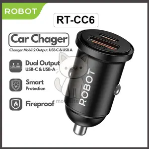 Robot RT-CC6 Car Charger Fast Charging Dual Port USB-A + USB -C PD 35W Charger Mini Mobil (1 PCS)