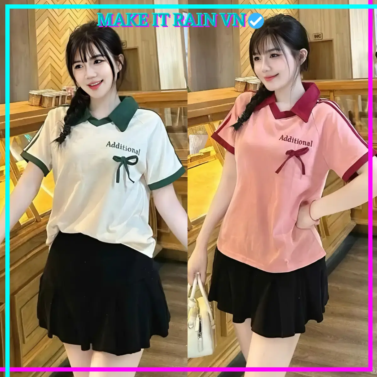 [Mua Áo Có Quà] Áo Polo Baby Tee Additional Thêu Make It Rain, Áo Có Cổ Bẻ Form Nhỏ Thun