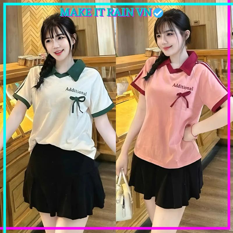 [MUA ÁO CÓ QUÀ] Áo Polo Baby Tee ADDITIONAL THÊU Make It Rain, Áo Có Cổ Bẻ Form Nhỏ Thun