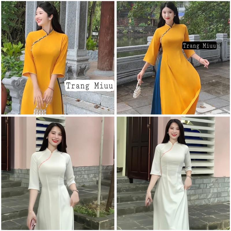 Áo Dài Trắng Phối Đính Chéo Cao cấp