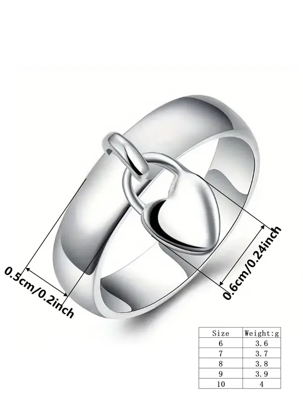 S925 Sterling Silver Heart Shaped Ring, Fashion Accessories for Women & Girls, Trendy All-match & Exquisite Jewelry for Birthday Gift 1