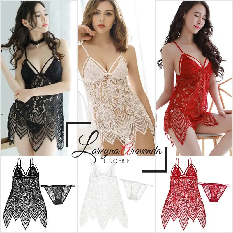 Set Lingerie + Celana Dalam Seksi Model Terusan Full Lace LG221 1