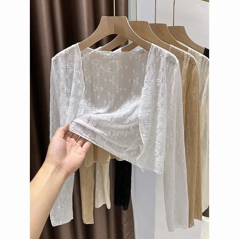 Áo Cardigan Lưới Hoa Dài Tay Cho Nữ, HANACLOTHING01, Áo Cardigan Trơn Chính Hãng Co Giãn Tối Đa 56kg Tùy Chiều Cao, Dễ Phối Đồ Với Quần Áo Cỡ Vừa 5