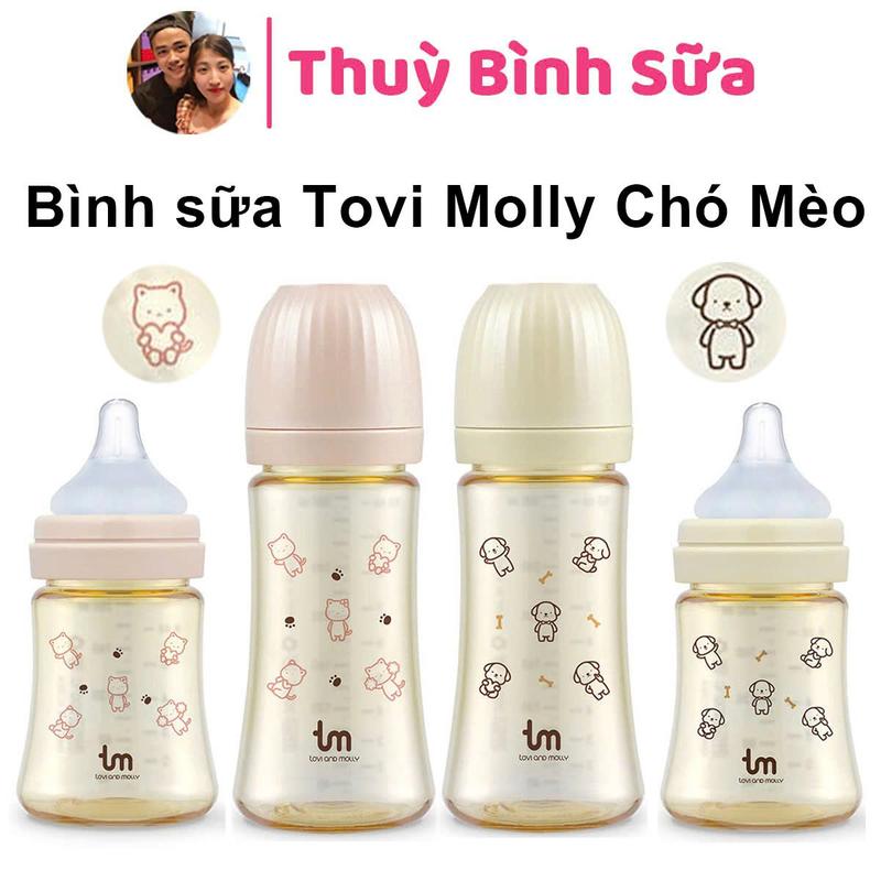 Bình sữa Tovi and Molly Chó Mèo, Gấu Trúc 180ml/280ml mẫu mới nhất 2025 cho bé