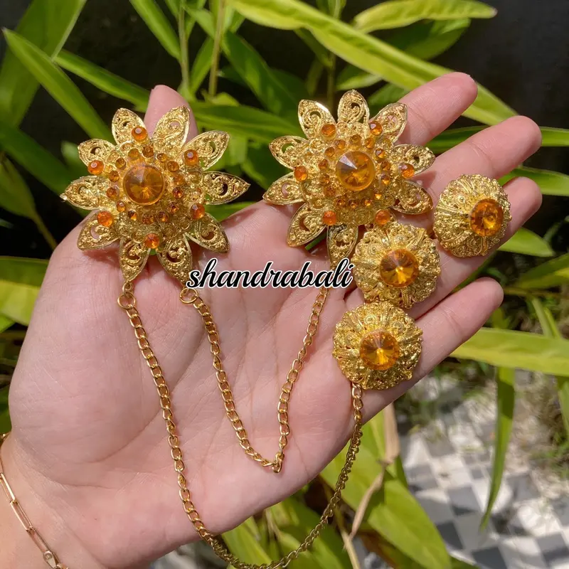 Set Bros Kancing Peniti Kenanga Polos Bulat Aksesoris Perhiasan Baju Adat Kebaya Wedding Alpaka Bali 6