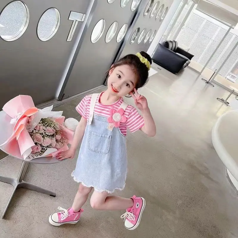 Girls Women summer dress new stylish CHILDREN'S princess dress denim strap dress set
