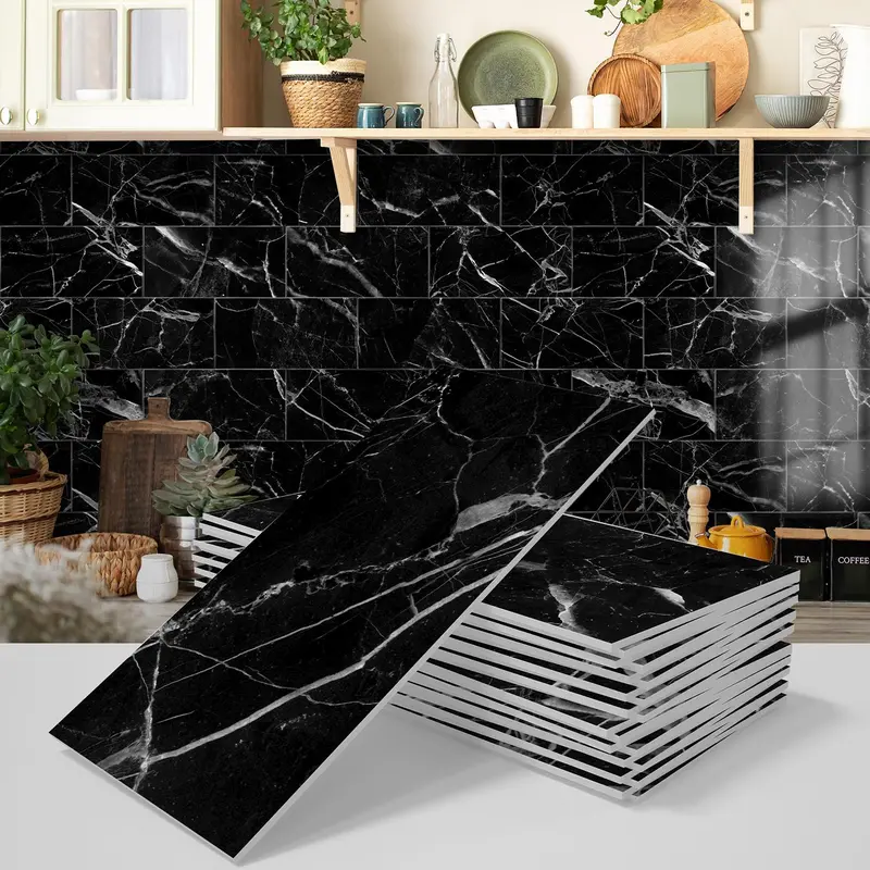 1 Set Kitchen Backsplash, 3D Marble Pattern Wall Tile Sticker for Kitchen Bathroom, Laundry Room, Fireplace Removable Decal, Home Decor Set 3
