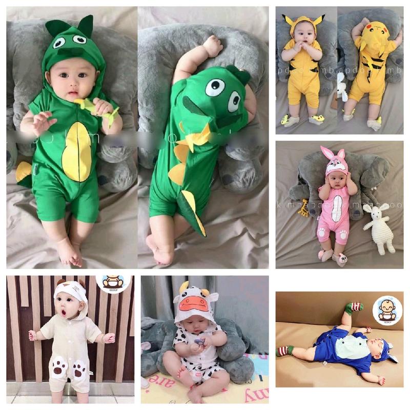 bộ đồ bodysuit đùi liền mũ hình thú cưng cho bé sơ sinh đến  14kg body betrai