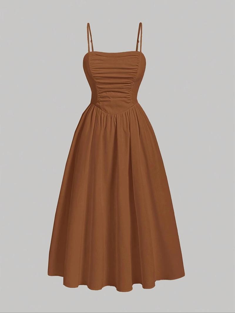 Product Introduction of Women's Solid Color Cami Dress, Elegant Sleeveless Spaghetti Strap Dress for Party Dating Wear, Ladies Summer Clothes 3