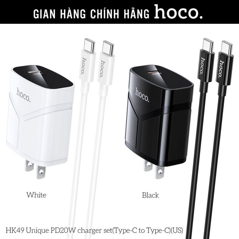 Bộ sạc nhanh Type C PD 20W Hoco HK49, phụ kiện sạc điện thoại Iphone củ kèm cáp 1m hàng chính hãng Kem sacnhanh  20w
