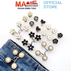 Masyarakat Pilihan Kancing Pengecil H771 Jeans Lingakar Pinggang Adjustable Unisex 1 Set Isi 4 Kancing Motif Daisy Simple Bahan Logam Berkualitas