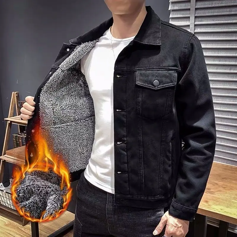 Áo Khoác Denim, Lót Lông Cừu Mùa Đông, Dày Dặn, Dành Cho Nam Giới, Ấm Áp Và Hợp Xu hướng, Áo Dáng Rộng, Thường Ngày Và Dễ Phối Đồ Thích Hợp Cho Mùa Thu Và Mùa Đông, Hàng Mới Về 2025