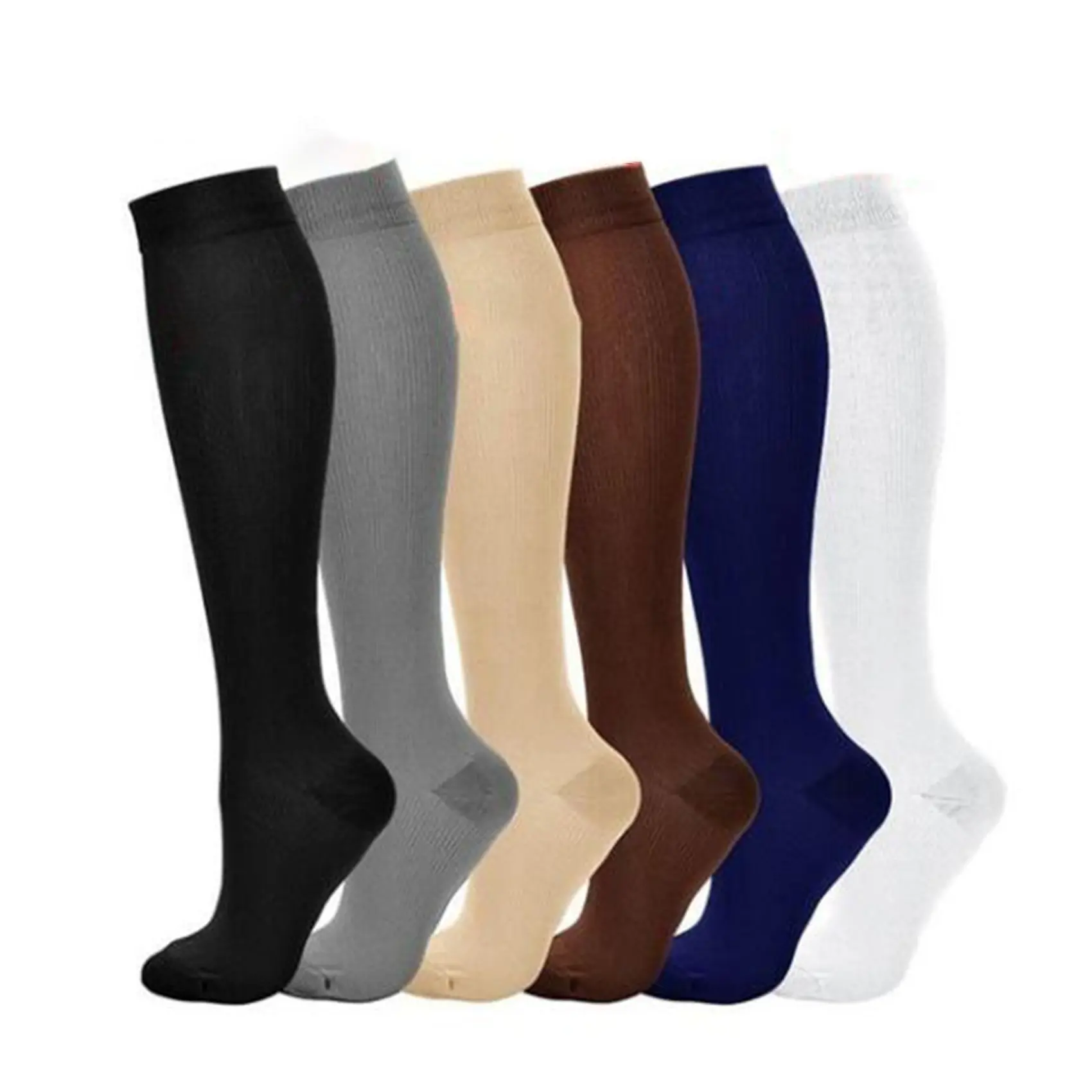 1Pair Unisex Simple Compression Long Socks Pure Color Relief Pain Knee High Stockings Menswear Asian Plain Beige Lingerie