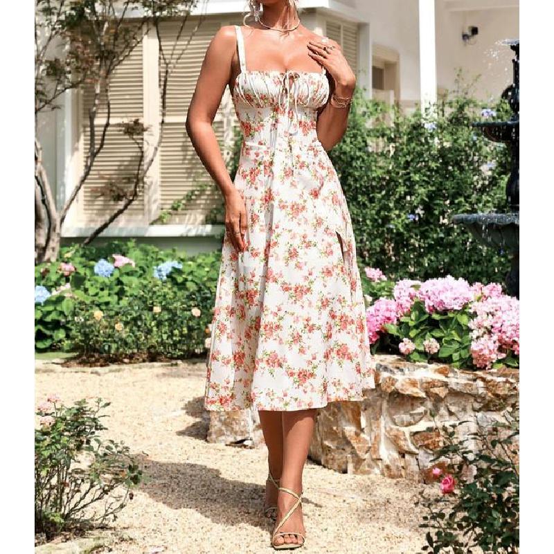 Women Boho Long Floral Print Lace Dress Women Boho Long Floral Print Lace Dress
