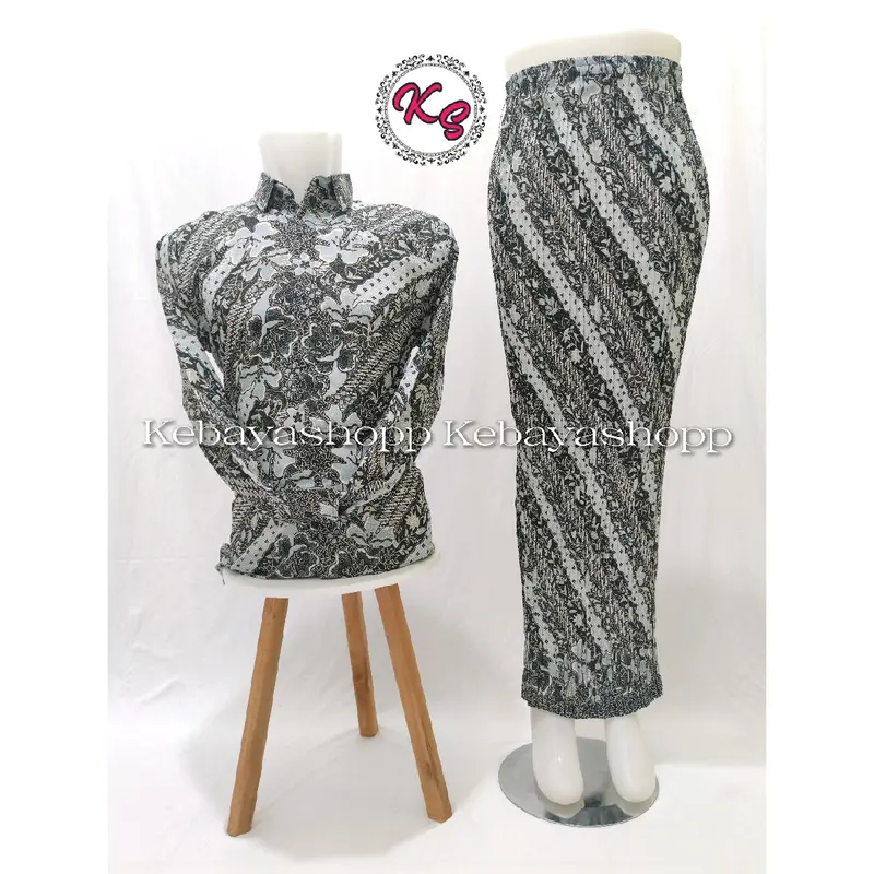 couple kemeja batik panjang dan rok plisket batik Baju Kancing Katun Kondangan Lembut Seragam Wanita Pasangan 3