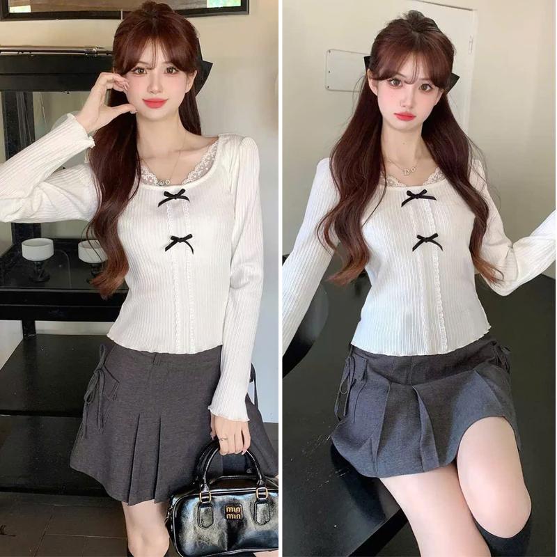 Áo Thun Body Dài Tay Cổ Đính Ren Có Nơ Đính Trước Ngực Cực Xinh A83 Nhung Nữ Voi Top