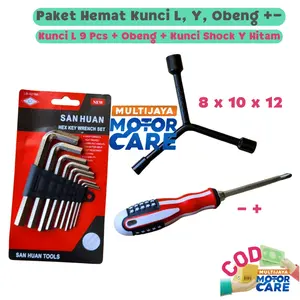 Paket Hemat Kunci L + Obeng Plus Minus + Kunci Shock Y 8 10 12 14 17mm