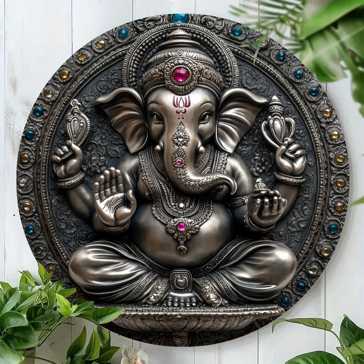 2D Flat, Cute Ganesh-Themed Aluminum Plaque Decoration, Measuring 20x20cm/30x30cm, Suitable for Wall Art Decor and Also An Ideal Artistic Gift for Others, Room Decor