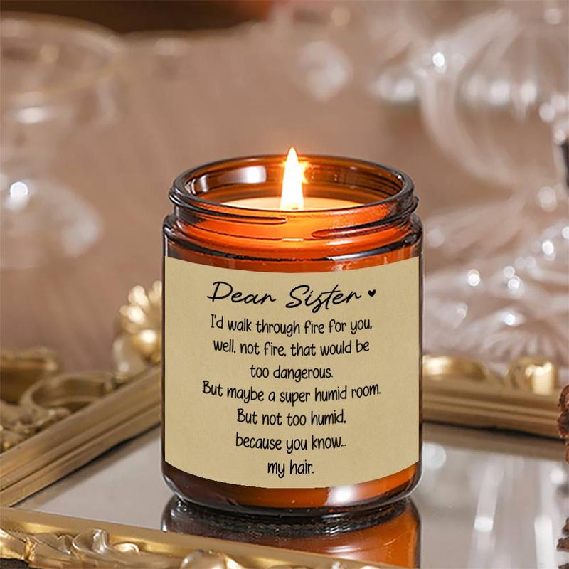 Lavender Scented Soy Wax Candle, 1 Count Funny Sisters Letter Pattern Scented Candle, Birthday Gift for Sister, Home Decor Supplies 7