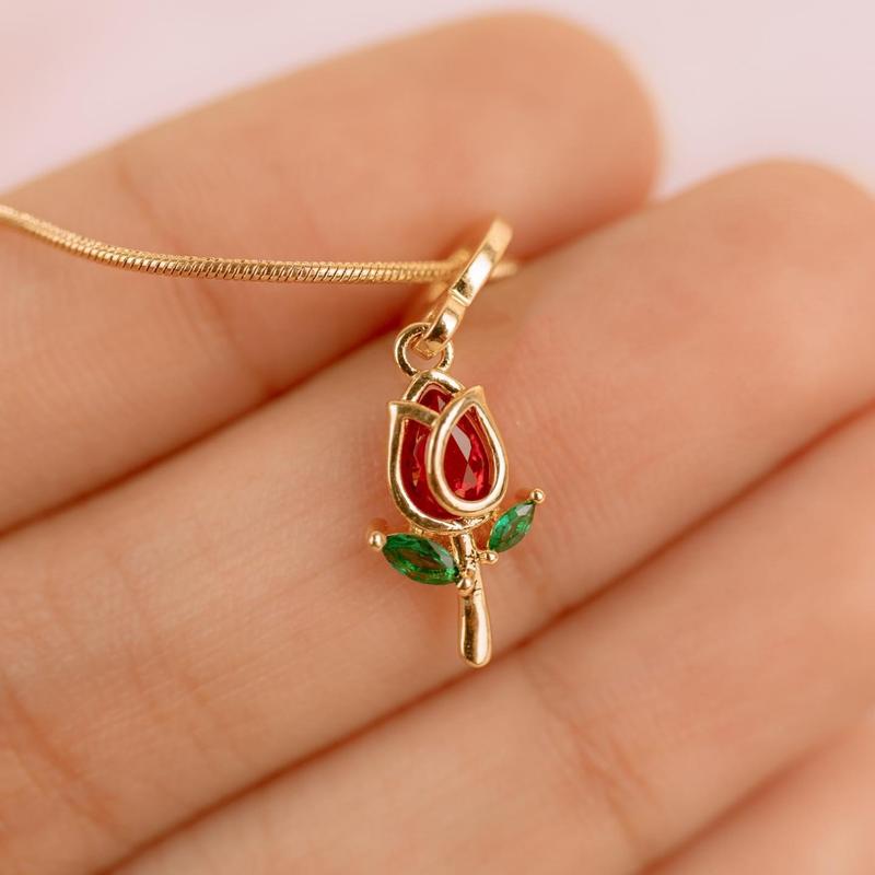 Vòng Cổ Hoa Tulip, Vàng 18K, Dành Cho Phụ Nữ, Thời Trang, Với Mặt Dây Chuyền Zircon, Dây Chuyền Rắn, Phụ Kiện Choker, Đồ Trang Sức 4