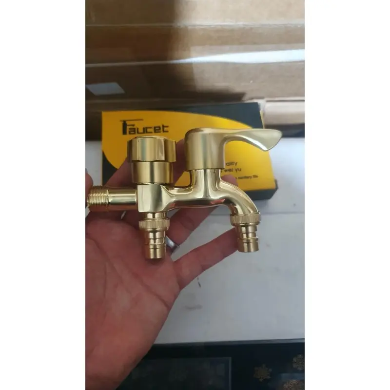 Đầu vòi nước inox 2 đầu ra - Vòi Xả Nước Đôi 2 Đầu Ra  Cấp Nước Máy Giặt Inox 304 Cao Cấp mẫu mới mạ vàng 1