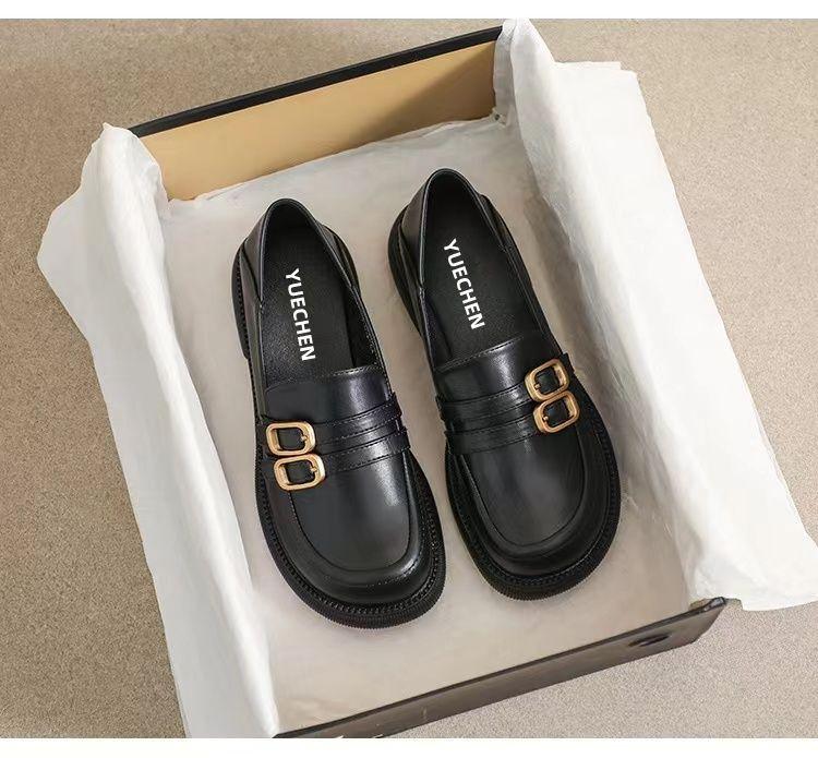 Product Introduction of Yue Chen Loafers Women's 2024 New Spring and Autumn British Style Black Low Heel Leather Shoe Soft Leather JK Pumps Spring 22