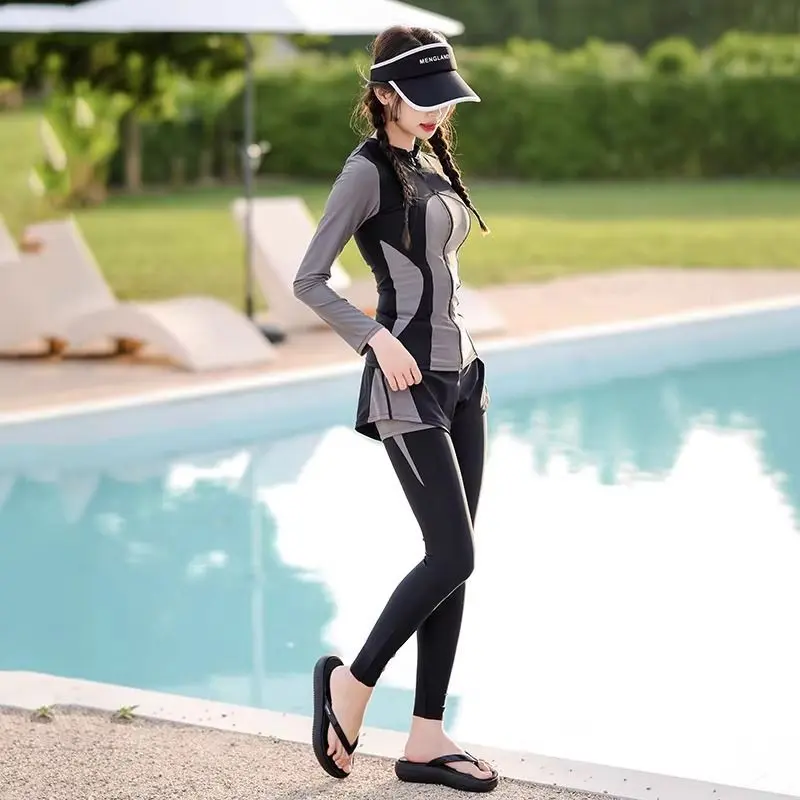 2025 Diving Suit Women's Split Snorkeling Swimsuit Women's Conservative Long Sleeve Trousers Surfing Sun Protection for Whole Body Hot Spring Swimsuit