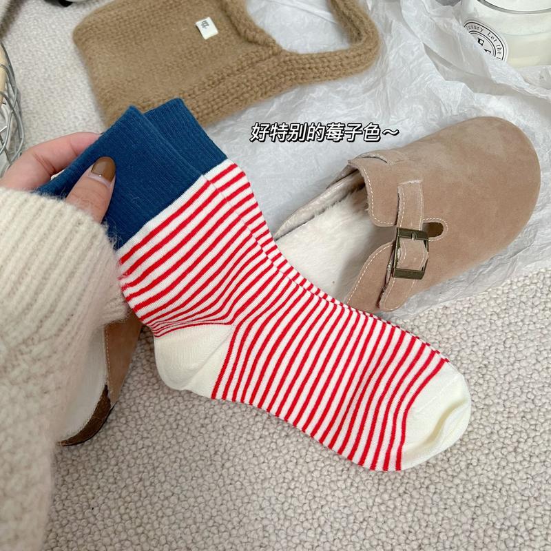 Product Introduction of Maillard Ins East Gate Contrast Color Screw Type Striped Socks Autumn and Winter Bunching Socks Leisure Tube Socks Girls Socks Outdoor Sport 14
