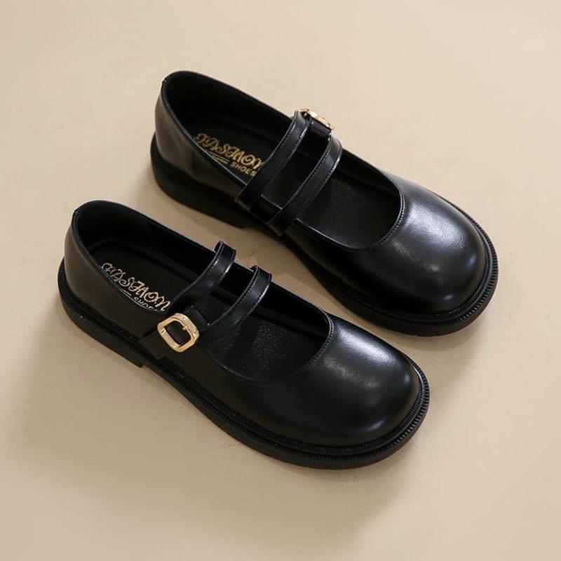 ￼Giày búp bê nữ Lolita đế bằng có quai, da mềm cá tính Shoes GiàY Đế Bằng giày