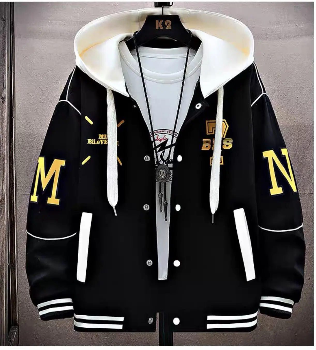 Áo Khoác Nam Bomber Nỉ IN 7BRS Trước Sau Phối Viền Tay Phối Nón Khác Màu Jacket Women Menswear