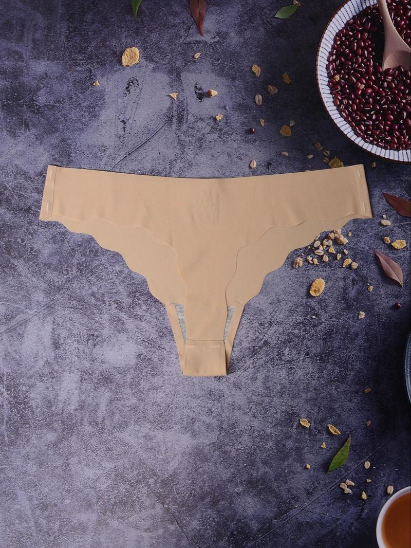 Product Introduction of Women's Solid Scallop Trim Thong, Breathable Comfortable Thong for Daily Wear, Women's Underwear for All Seasons 2