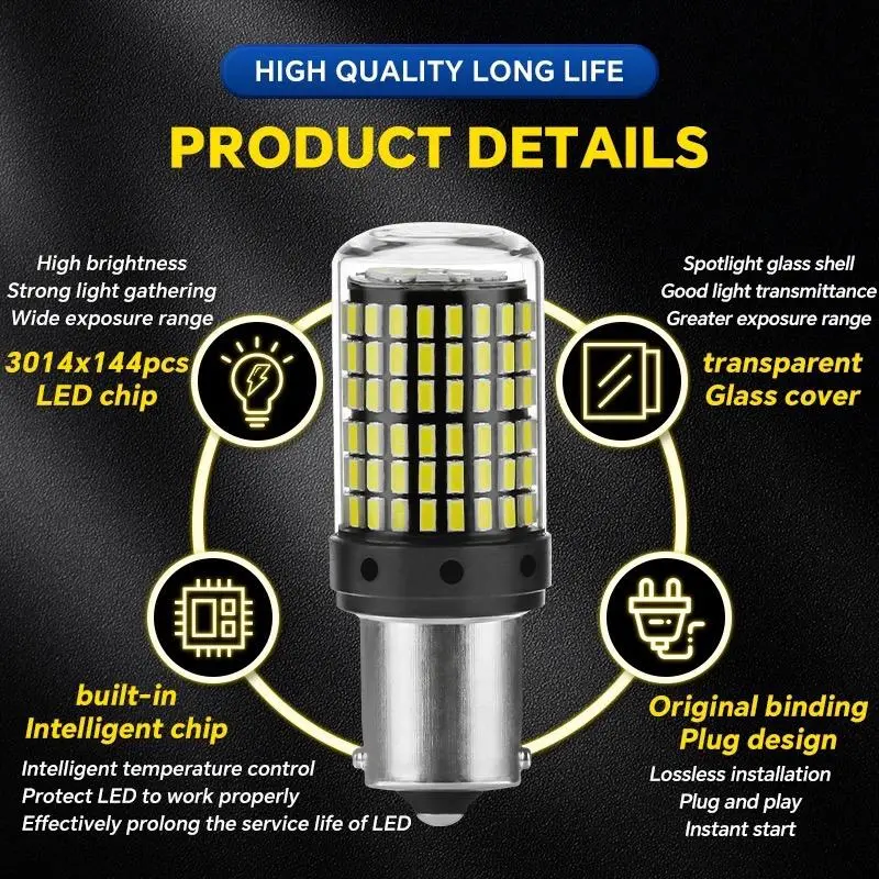 [1 PCS] Zyvolt RTX6 Lampu LED Dajjal Sein Mudur Rem Mobil Chip 3014 144 Mata T20 1156 1157 Super Bright Car 7