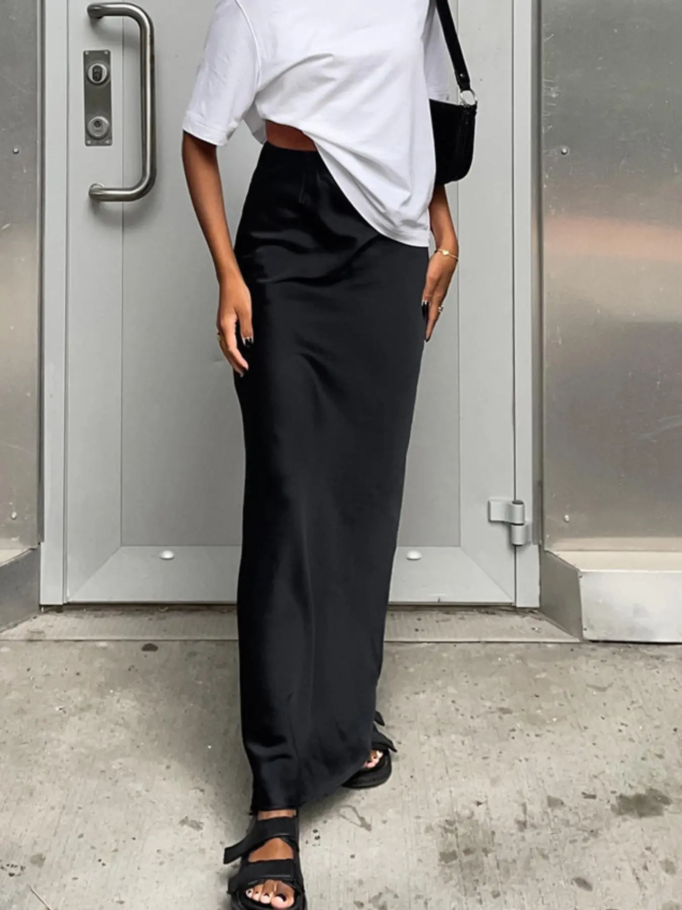Women's Solid Color Satin Skirt, Elegant Fashion Long Skirt for Daily Outdoor Wear, Women Skirt Clothing for Summer