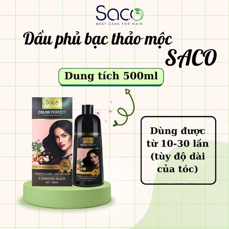 Dầu gội phủ bạc tóc thảo mộc SACO 2 màu ĐEN - NÂU 500ml Nhuộm Tóc Đổi Màu Tóc Dưỡng Tóc daugoiphub acthaoduoc