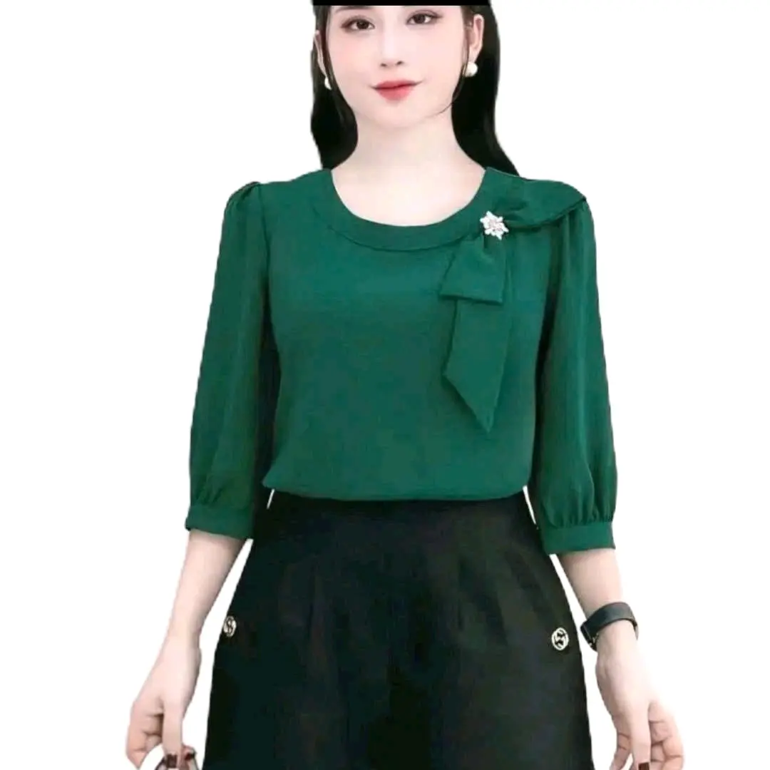 áo kiểu  cổ tròn phối nơ nữ tính sang trọng